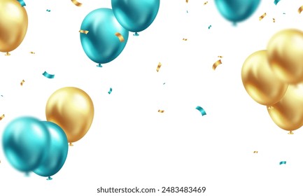 Golden and blue 3D balloon design background vector banner template beautiful illustration