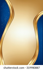 Golden Blue background, also for print. Elegant golden blue card for any occasion, like celebration of a birthday, wedding, party invitation, or for winter holiday celebration. 