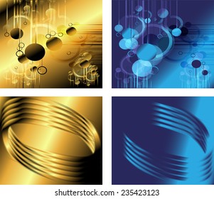 Golden and blue backgrounds set 