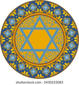 Golden and blue beautiful jewish artwork with copy space for text in