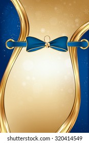Golden Blue celebration image. Can be used for Christmas and New Year; contains snowflakes on the background and space for your personal text. Print colors used; standard size of a print post card.
