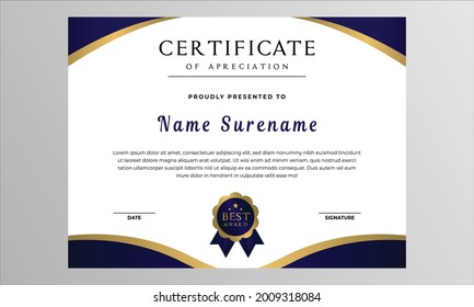 Golden blue cerificate diploma award template