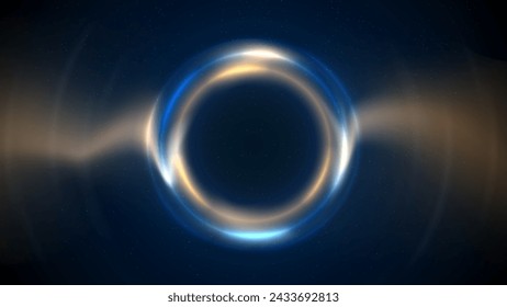 Marco de luz circular azul dorado sobre fondo oscuro. Anillo de luz brillante. Círculo de oro brillante. Escenario de fondo. Fondo abstracto para mostrar productos, texto, copiar y pegar. Ilustración de vector