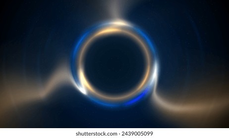 Marco de luz circular azul dorado sobre fondo oscuro. Anillo de luz brillante. Círculo de oro brillante. Escenario de fondo. Fondo abstracto para mostrar productos, texto, copiar y pegar. Ilustración de vector