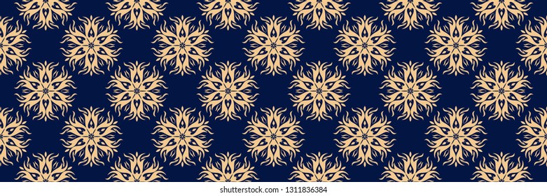 Golden blue floral seamless background