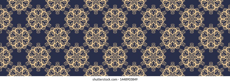 Golden blue floral seamless background. Vector illustration