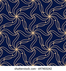 Golden blue floral seamless pattern. Abstract wallpaper