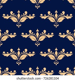 Golden blue floral seamless pattern