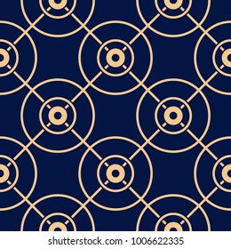 Golden blue geometric ornament. Seamless pattern for web, textile and wallpapers