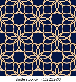 Golden blue geometric ornament. Seamless pattern for web, textile and wallpapers