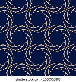 Golden blue geometric ornament. Seamless pattern for web, textile and wallpapers