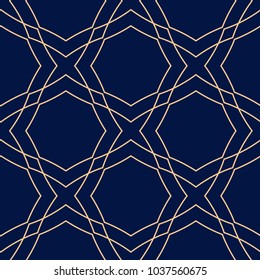 Golden blue geometric ornament. Seamless pattern for web, textile and wallpapers