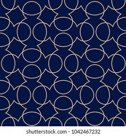 Golden blue geometric ornament. Seamless pattern for web, textile and wallpapers