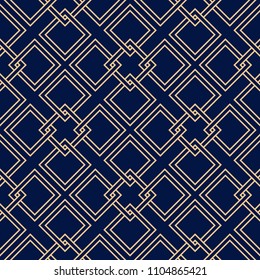 Golden blue geometric ornament. Seamless pattern for web, textile and wallpapers