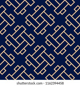 Golden blue geometric ornament. Seamless pattern for web, textile and wallpapers