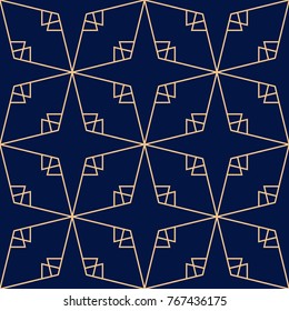 Golden blue geometric ornament. Seamless pattern for web, textile and wallpapers
