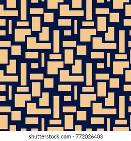Golden blue geometric ornament. Seamless pattern for web, textile and wallpapers