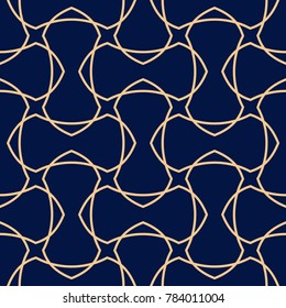 Golden blue geometric ornament. Seamless pattern for web, textile and wallpapers