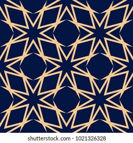 Golden blue geometric seamless pattern for web, textile and wallpapers
