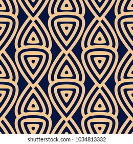 Golden blue geometric seamless pattern for web, textile and wallpapers