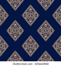 Golden blue geometric seamless pattern for web, textile and wallpapers