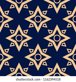 Golden blue geometric seamless pattern for web, textile and wallpapers