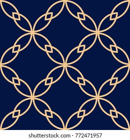 Golden blue geometric seamless pattern for web, textile and wallpapers