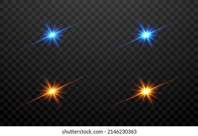 Golden and blue glowing lines, horizontal light rays. Vector neon light effects. UI design element. Magic glow, line light, golden light png. Laser beams. Glowing streaks on dark png background.