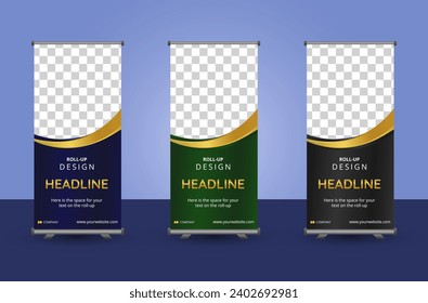 Golden, blue, green and black roll-ups design templates.