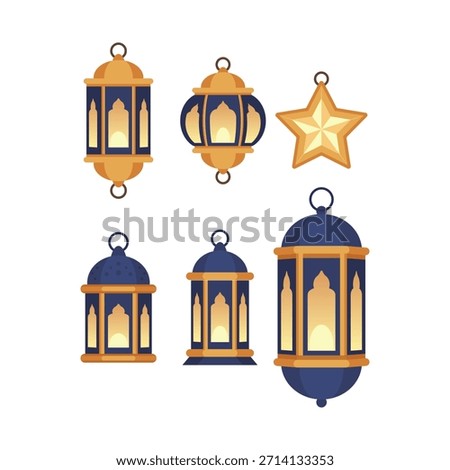 Golden and Blue Islamic Lantern for Ramadan and Eid Festive Decoration