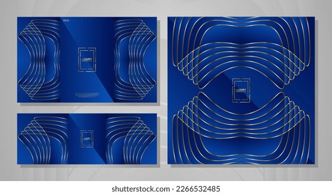 Golden blue luxury background set with shine lines. Luxury template design. cover, banner, poster. Vertical, horizontal and square template. Vector illustration. eps 10.