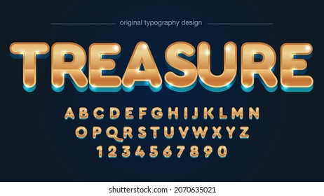 Golden and blue metallic 3d cartoon rounded typography