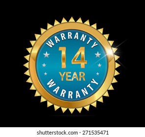 golden blue metallic one year, 14 year warranty badge - vector eps10