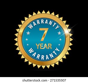 golden blue metallic one year, 7 year warranty badge - vector eps10