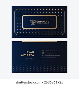 Golden Blue Minimal Justice Law Firm Lawyer Business Card Design Vector Art, Icons, and Graphics