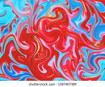 Golden Blue Pink Red Marble abstract pattern. Modern and original liquid texture.Art background template. Good for design covers, presentation, invitation, flyer, poster,business card and social media