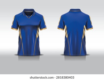 golden blue square point pattern design, illustration, textile background for sports t-shirt, football jersey shirt mockup for football club. consistent front view