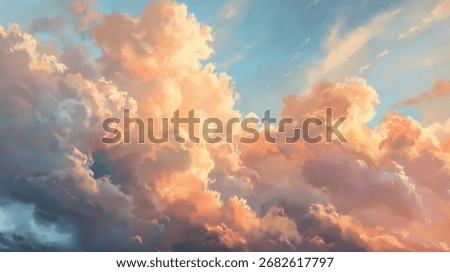Golden Blue Sunset Background of Renaissance Cloud Painting