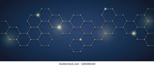 golden and blue technical honeycomb background digital electronics vector illustration EPS10