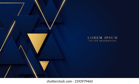 Los elementos del triángulo dorado y azul están decorados con un fondo azul de lujo. Concepto de plantilla de diseño de estilo elegante. Ilustración del vector