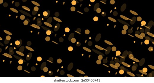 Golden blurred bokeh lights on black background. Glitter sparkle stars for celebrate. Overlay for your design