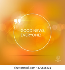 Golden Blurry glowing bokeh quote background with lighting spots. Vector illustration.