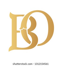 Golden BO monogram isolated in white.