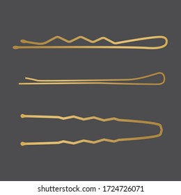 Golden Bobby Pin Icons - Vector Illustration