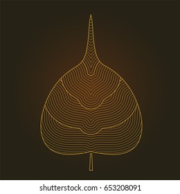 golden bodhi leaf symbol in line pattern isolate on black background, vector illustration