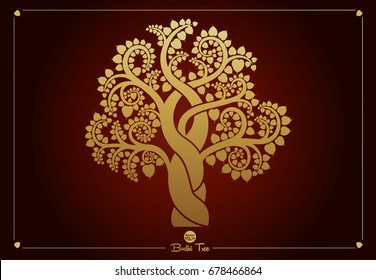 Golden Bodhi Tree (Sacred Tree, Ficus Religiosa L.) Is A Symbol That Uses Buddhism. Vector Illustration