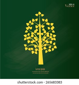 Golden Bodhi tree symbol   on chalkboard.golden tree. vector illustration   
