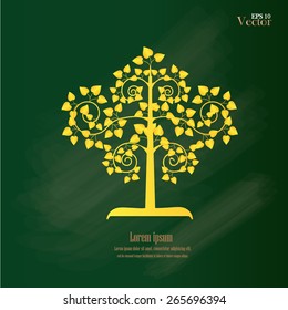 Golden Bodhi tree symbol   on chalkboard.golden tree. vector illustration   