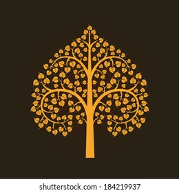 Golden Bodhi tree symbol Thai art style, vector illustration