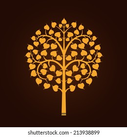 Símbolo del árbol Bodhi dorado con el estilo tailandés aislado en fondo negro, ilustración vectorial